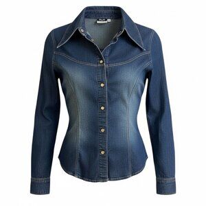 Vintage D&G Dolce & Gabbana Denim Shirt Y2K Western Pointed Collar Medium